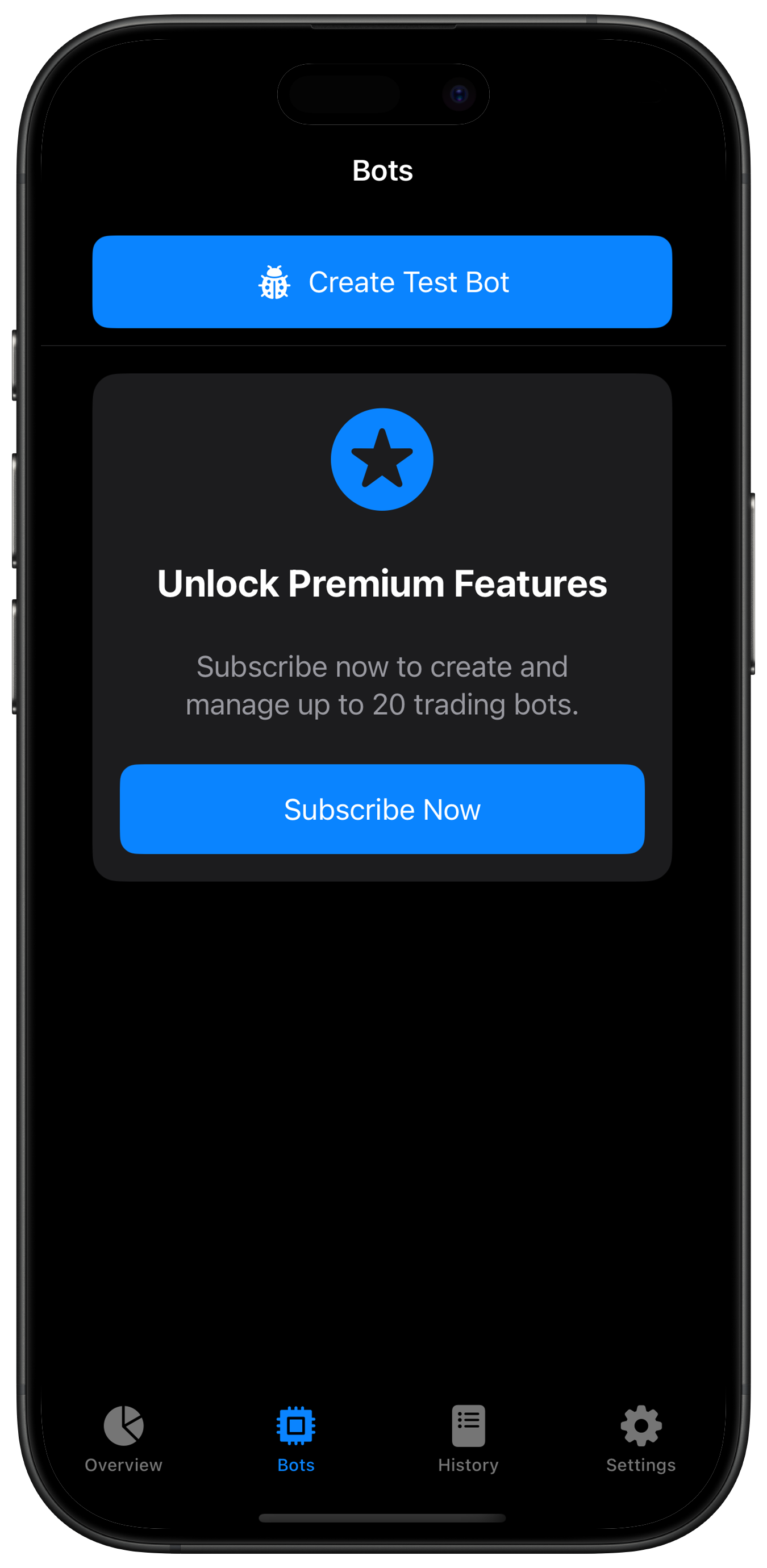 Screenshot: Create Test Bot